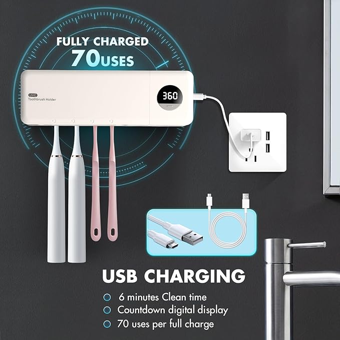 Sanitizeri Toothbrush Holder, Sanitizeri Toothbrush Cleaner, 2000mAh