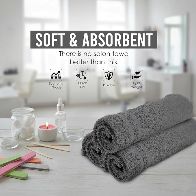 24 Pack Dark Grey Hand Towel 100% Cotton Spa Towel – 16x27 inches Highly