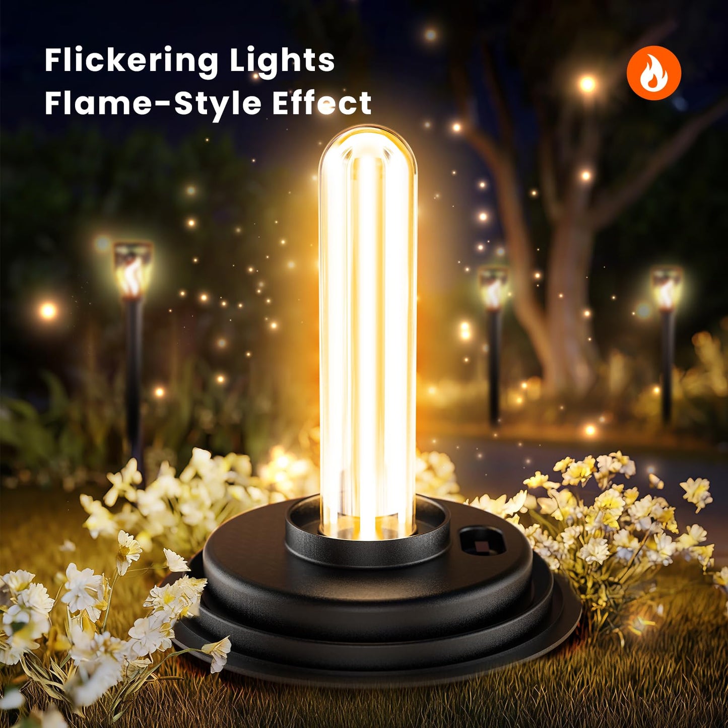 MrCrafts Nature Solar Lights Outdoor 4 Pack - 40'' Solar Powered Pathway Lights with Flickering Flame, Ideal for Gardens, Pathways, Patio, Balcony, Pool - Christmas, Halloween & Year - Round Decor