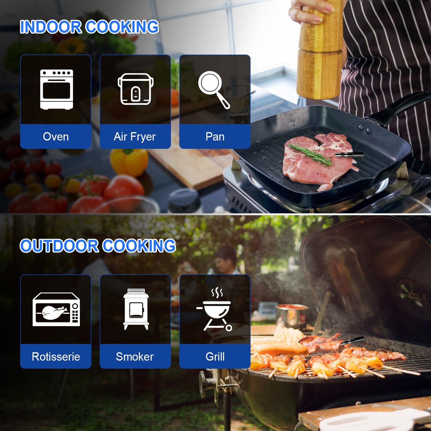 Wireless Meat Thermometer – Digital Cooking Thermometer with Wireless Probe – 500Ft Remote Range Food Thermometer – with iOS & Android Read App -Preprogrammed Temperatures for BBQ, Oven, Grill