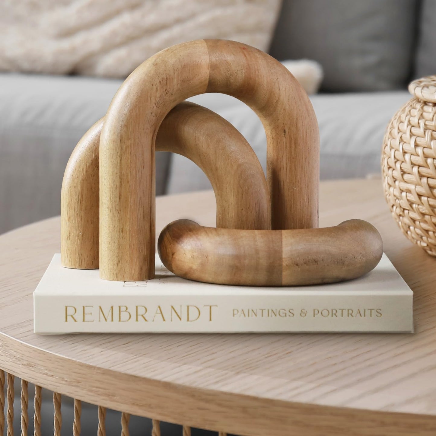 Product Elevations Wooden Arch Decor Set of 3 - Shelf Decor Aesthetic for Coffee Tables, Bookshelves, & Entryways - Acacia Wood Japandi Home Decor Accents - Modern Decorative Objects