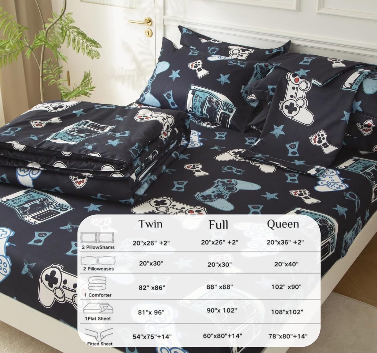 SDY 7PCS Twin Gaming Console Comforter & Sheet Set,Soft Cute Gamer Microfiber Bedding for Kids, Boys & Toddlers Room Decor,Includes 1 Comforter, 1 Flat&Fitted Sheet, 2 Pillowcases & 2 Pillow Shams
