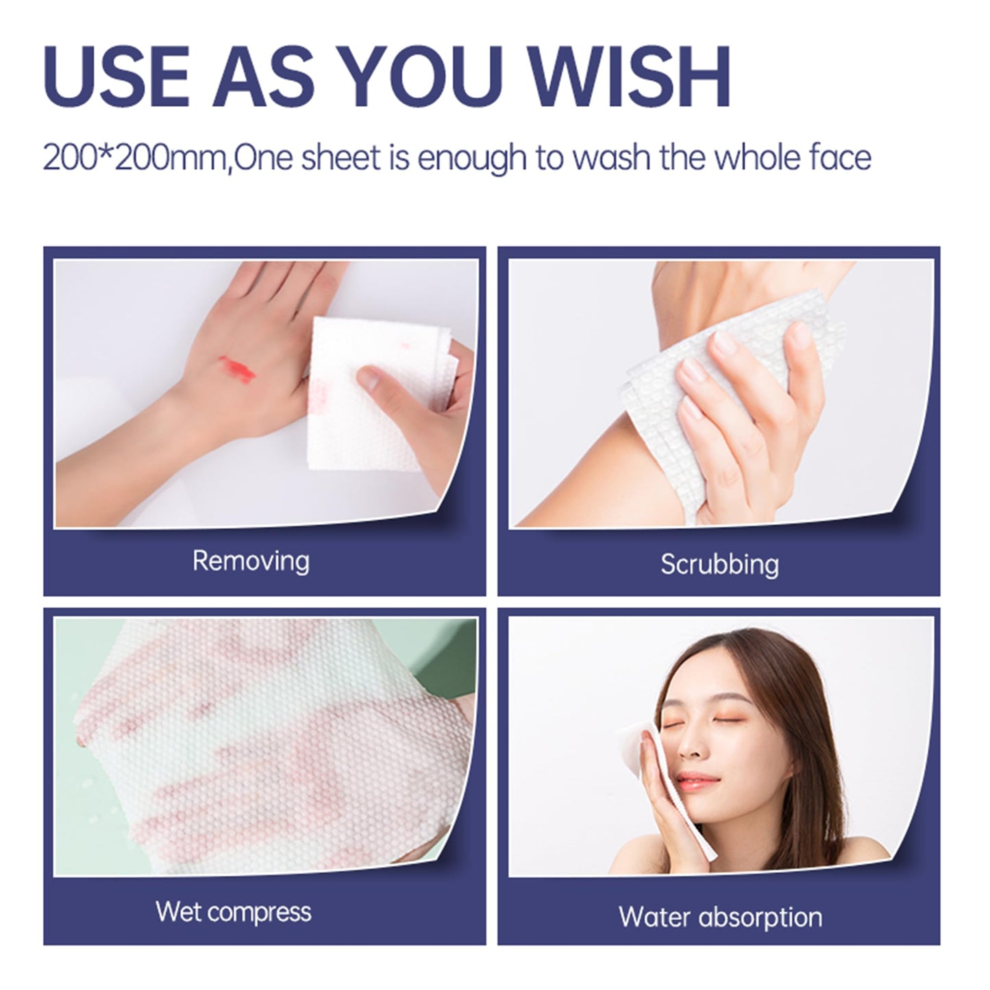 100 Count Ultra Thick Disposable face Facial Wash Cloth for Sensitive, Lint- free Facial Tissue, Makeup Remover