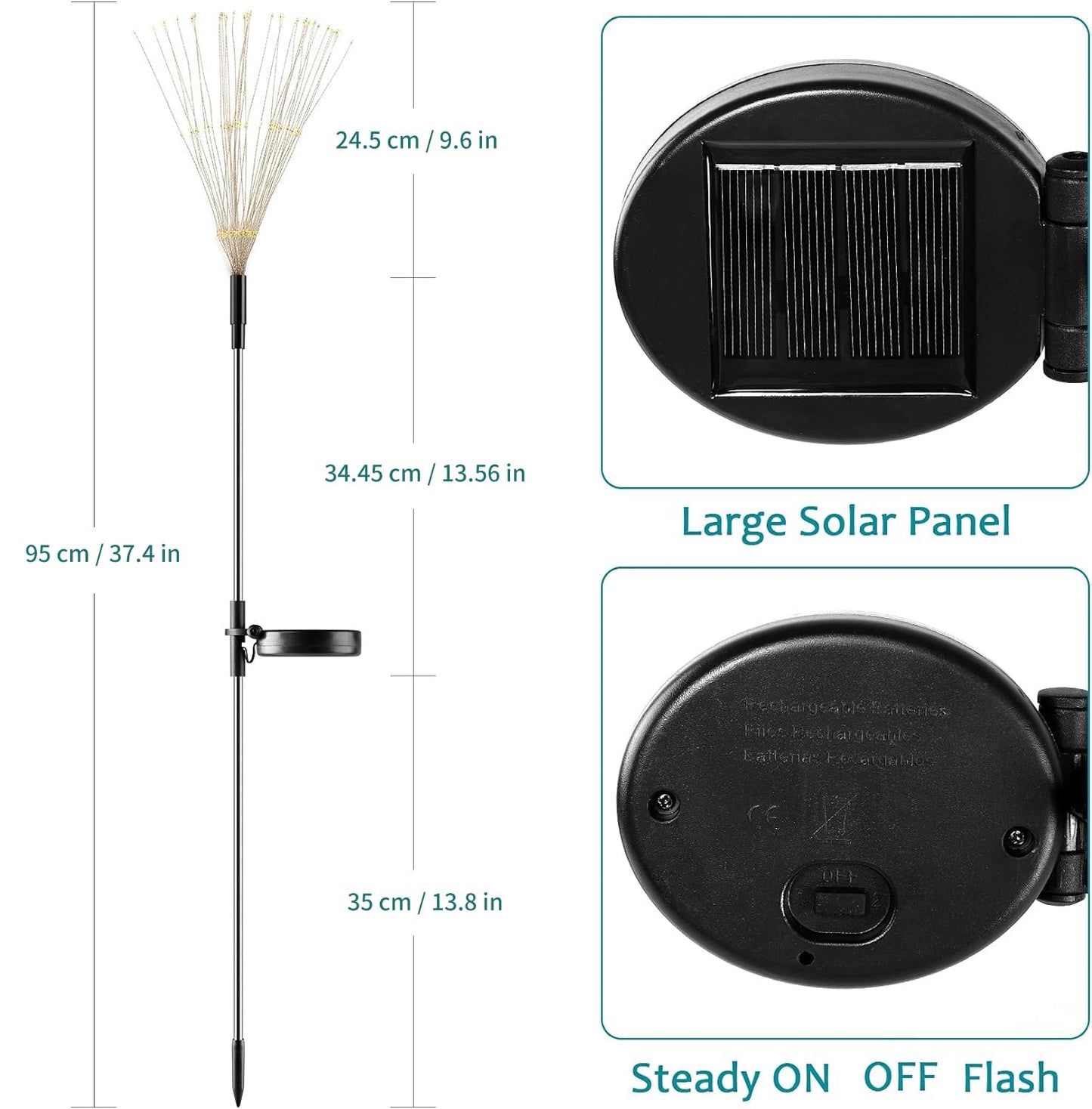 JJGoo Solar Firework Lights, 2 Pack 120 LEDs 2 Lighting Modes Solar Garden Lights Outdoor Waterproof for Yard Patio Walkway Pathway Party Wedding Christmas Decorative- Cool White