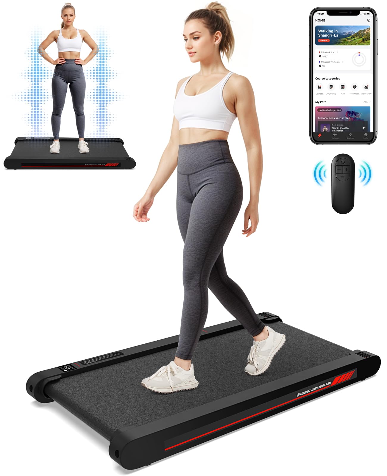 Sperax 3 in 1 Walking Vibration Pad, Under Desk Treadmill with APP, Portable Treadmills for Home, Walking Pad Treadmill with Remote Control
