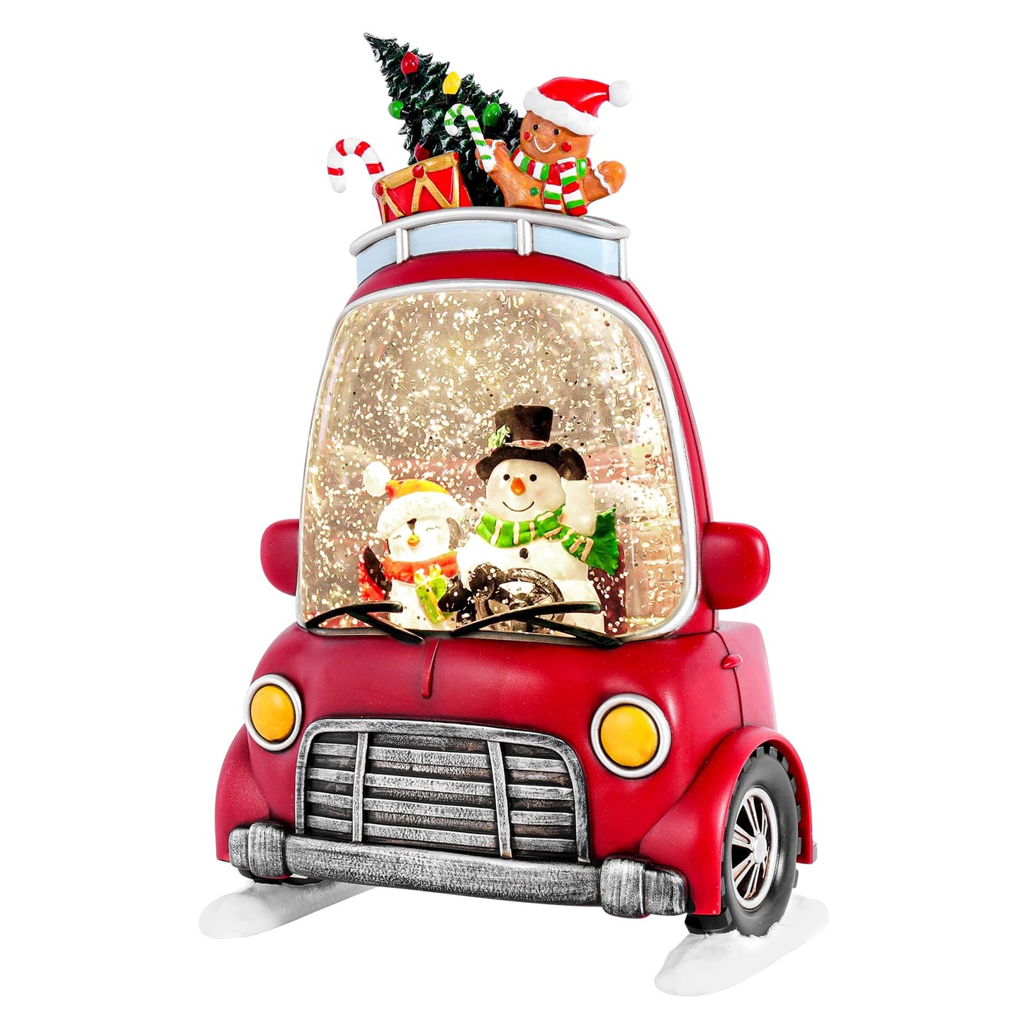Christmas Snow Globe Lantern with 8 Holiday Music, Christmas Water Snow Globe USB/Battery Powered 6H Timer, Glitter Snowfall Snowman and Penguin Scene for Family Friends (Snowman Penguin)
