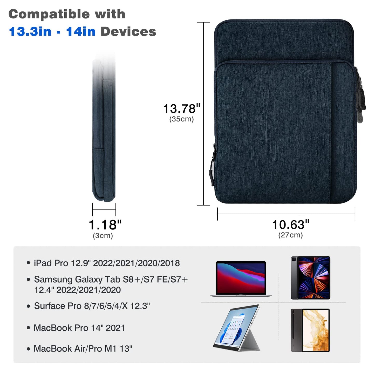 Dadanism 13 Inch Tablet Sleeve Shoulder Bag Carrying Case for iPad Pro 13" M4 2024, iPad Air 13" M3 M2, iPad Pro 12.9", Galaxy Tab S10+ Plus/S9 FE+/S9+ Plus 12.4", reMarkable Paper Pro 11.8", Indigo