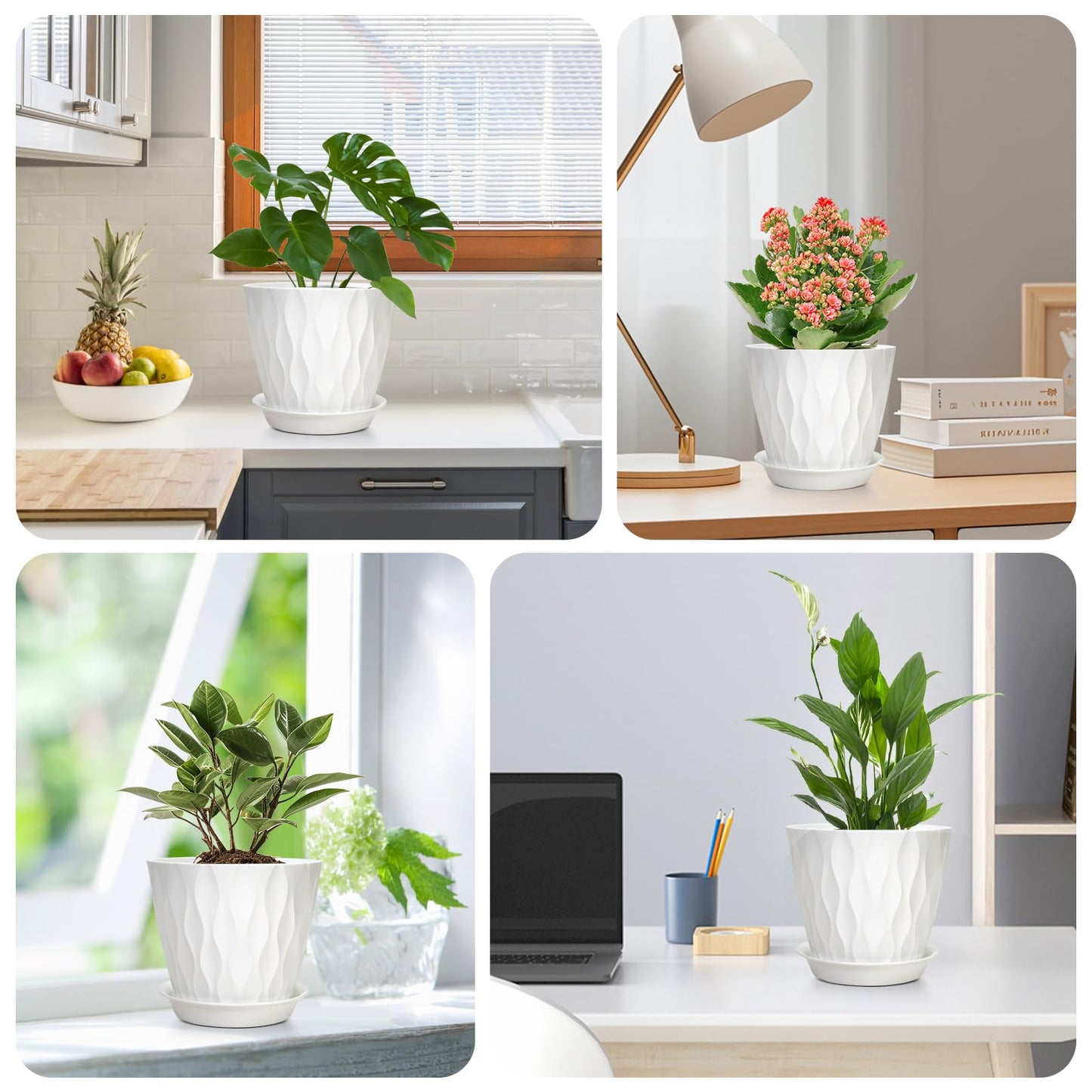 GARDIFE 7/6.5/6/5.5/5/4.5/4 inch Plant Pots, 7 Pack Flower Pots Indoor Outdoor, Planters with Drainage Holes and Tray Saucers (White)
