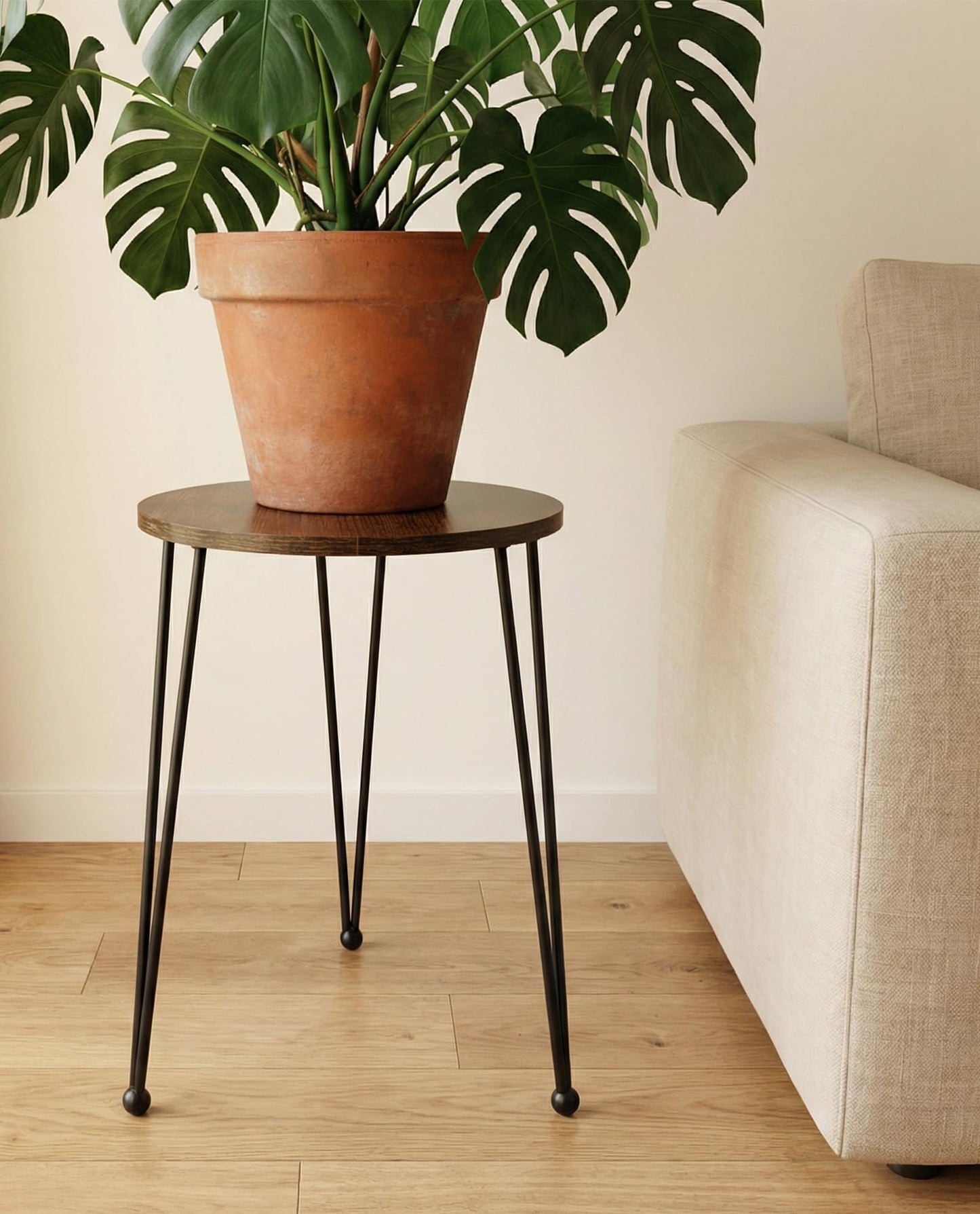 iLTreFlo 17 Inch Tall Metal Plant Stand Indoor,Heavy Duty Flower Pot Holder with 11.5 Inch Modern Round Board Table,Sturdy Metal Tripod Design Side Table,Matte Black
