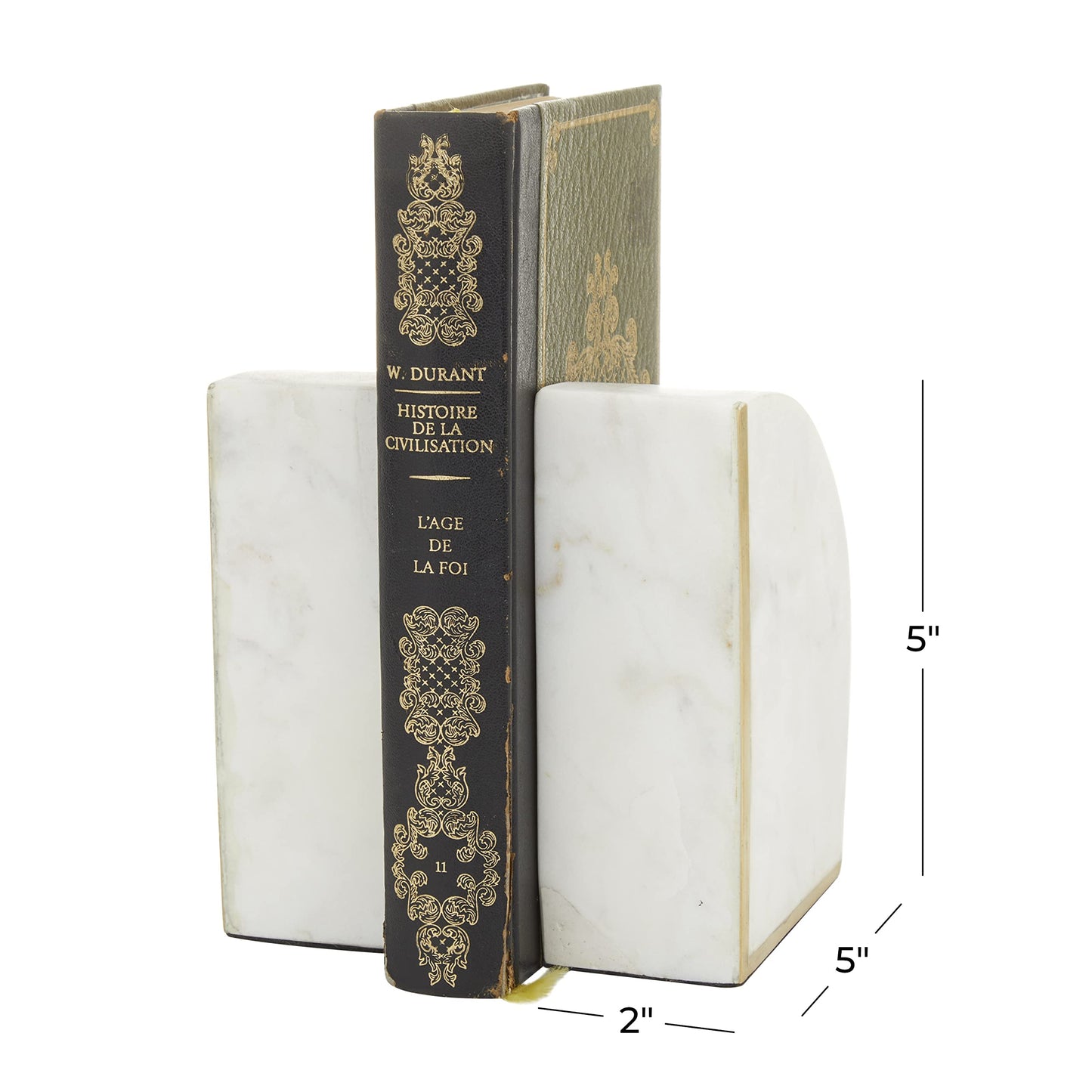 CosmoLiving by Cosmopolitan Marble Geometric Bookends with Gold Inlay, Set of 2 4"W, 6"H, White