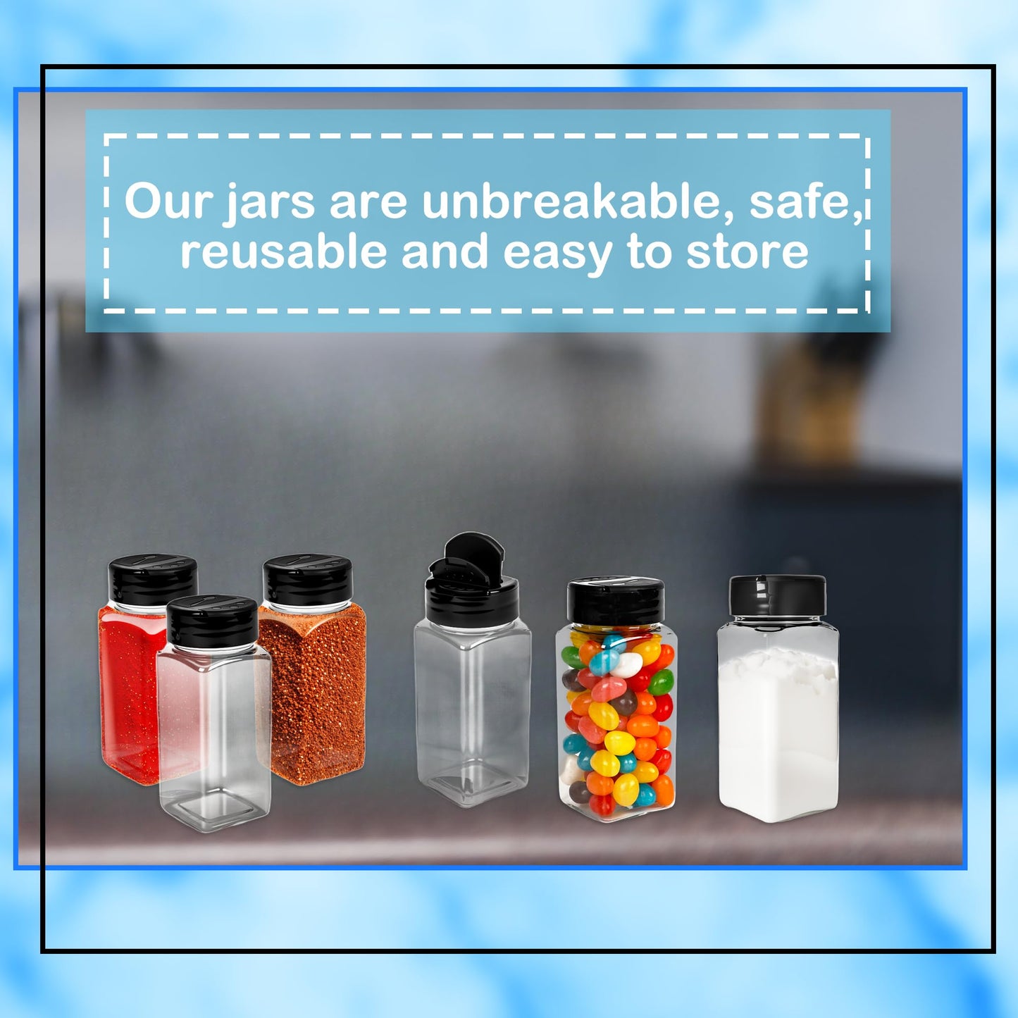 36 Pack 3.5 oz Plastic Spice Jars with Shaker Lids Square Seasoning Containers Clear Empty Storage Spice Bottles for Spice Peppers