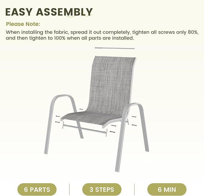 UDPATIO Patio Chairs Set of 2, Stackable Silver Outdoor Dining Chairs with High Back, Breathable Textilene Fabric Outdoor Chair All Weather, 350LBS Capacity for Garden, Backyard (Light Grey)