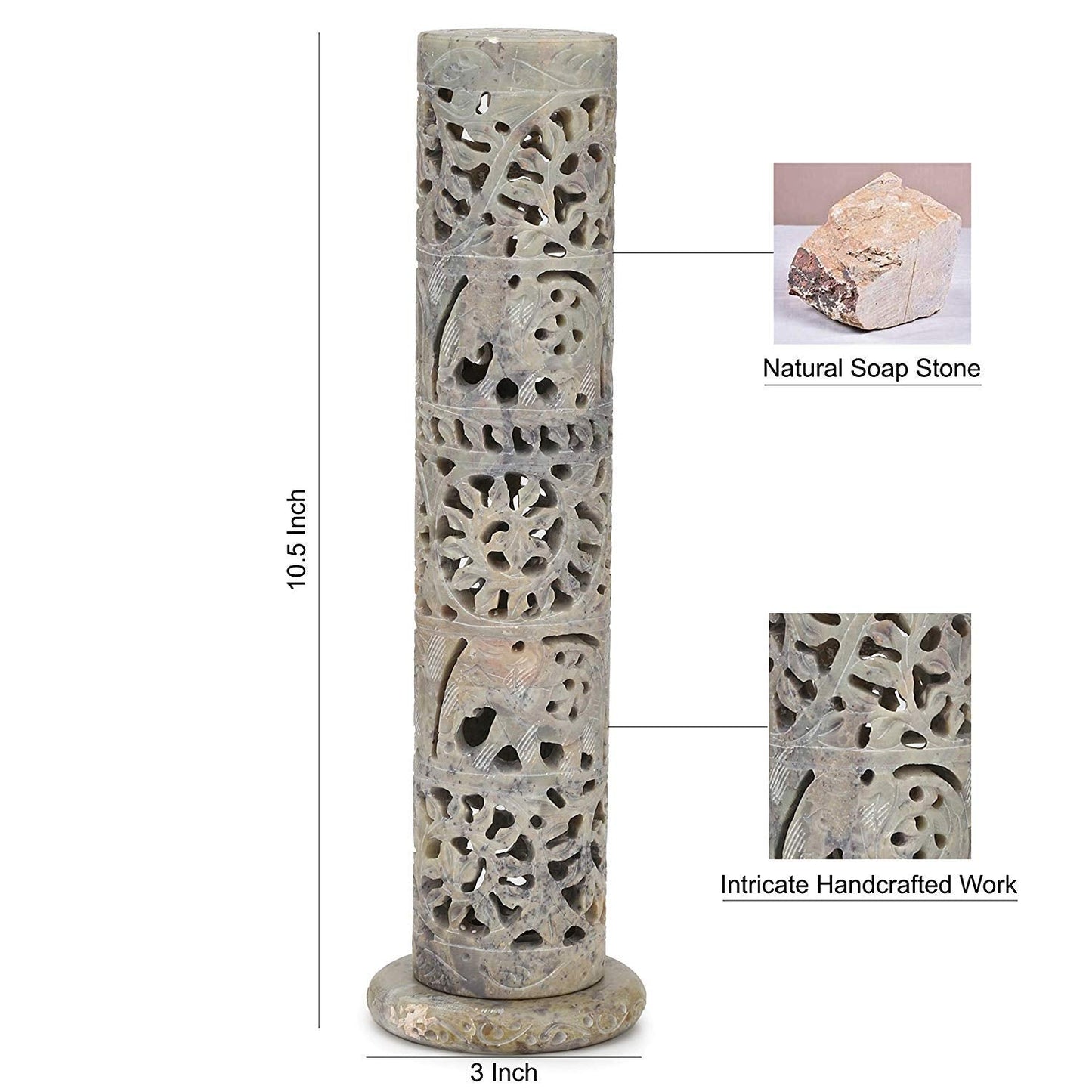 Carry Me Marble Soapstone Incense Stick Holder | Candle Burner | Tea Light Holder - Perfect Handmade Elephant Carving for Gifting. Decorative Home and Office Decor.(3 x 3 x 10.5 Inches)