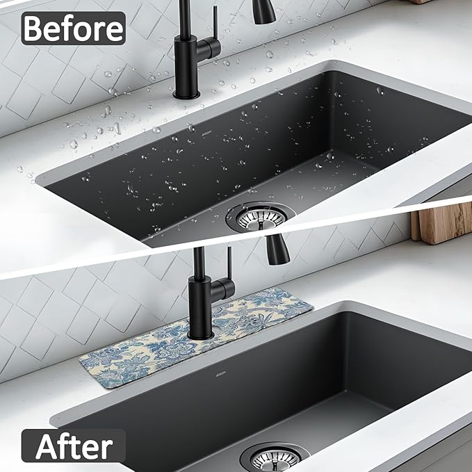 15" X 5.5" Kitchen Sink Splash Guard Faucet Mat Floral Super Absorbent Fast