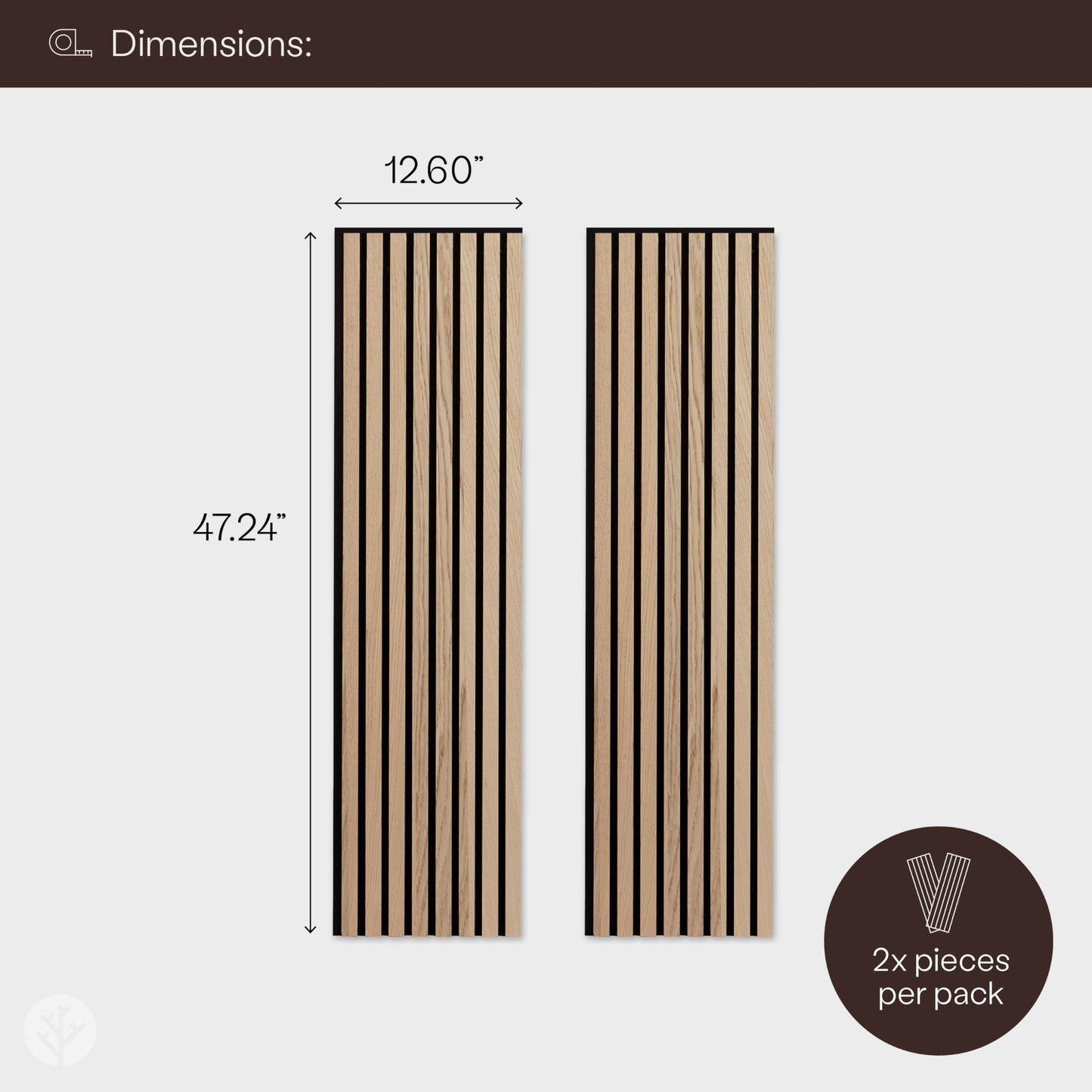 WVH Slatpanel Oak Natural Core – Acoustic 3D Textured Wood Panels for Walls & Ceilings | Decorative Panels for Homes, Offices & Studios | 2 x 47.24” x 12.6” | Real Wood Veneer, MDF, Felt