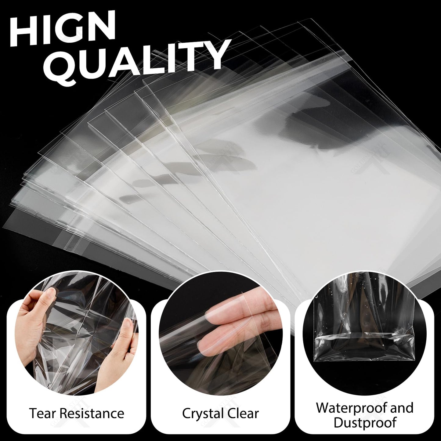 Golden State Art 100 Pack Acid-Free 5 1/2 x 8 1/8 inches Crystal Clear Sleeves Storage Bags for 5x8 Photos, A8 Cards