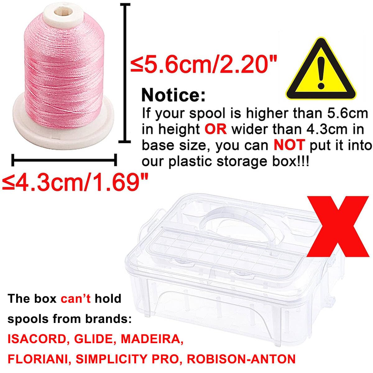New brothread 3 Layers Stackable Clear Storage Box/Organizer for Holding 60 Spools Home Embroidery & Sewing Thread (Spool Size Requirement: Height≤5.6cm; Width≤4.3cm)