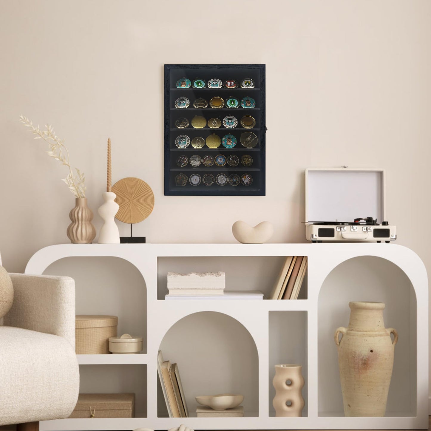 FramePro Shadow Box Frame Display Case 12x16 with Removable Shelves, Deep Memory Box Trinket Knick Knack Shelf Cabinet for Collector, Keepsake Coins Military Medals Wedding Flowers Black