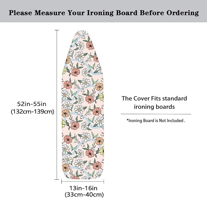 Pink Florals Ironing Board Cover and Pad 15x54 Inch