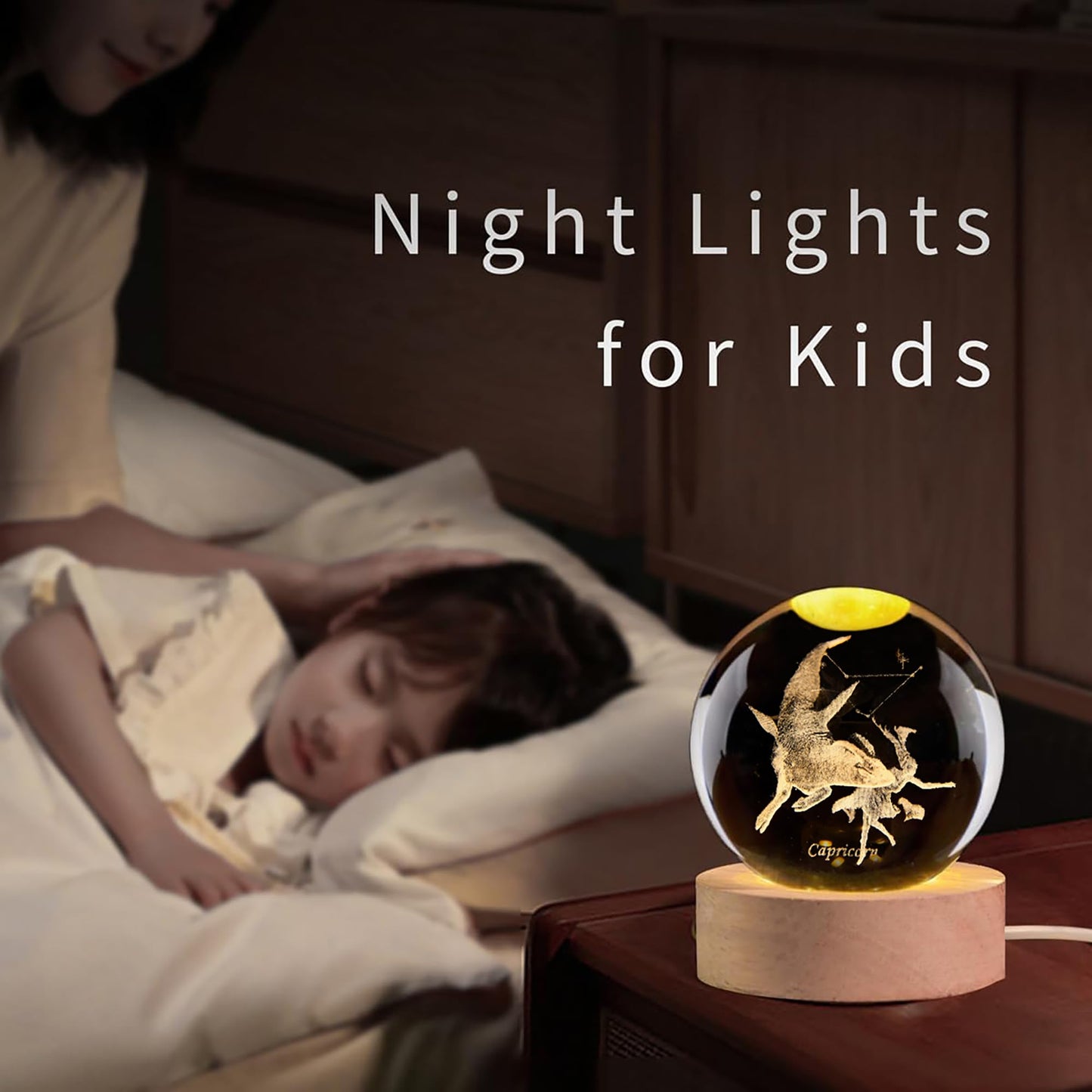 QIANCHANG Capricorn Constellation Crystal Ball with LED Light Stand, 60mm 3D Laser Etched Glass Sphere Decorative Balls, Zodiac Astrology Birthday Gifts for Women Kids