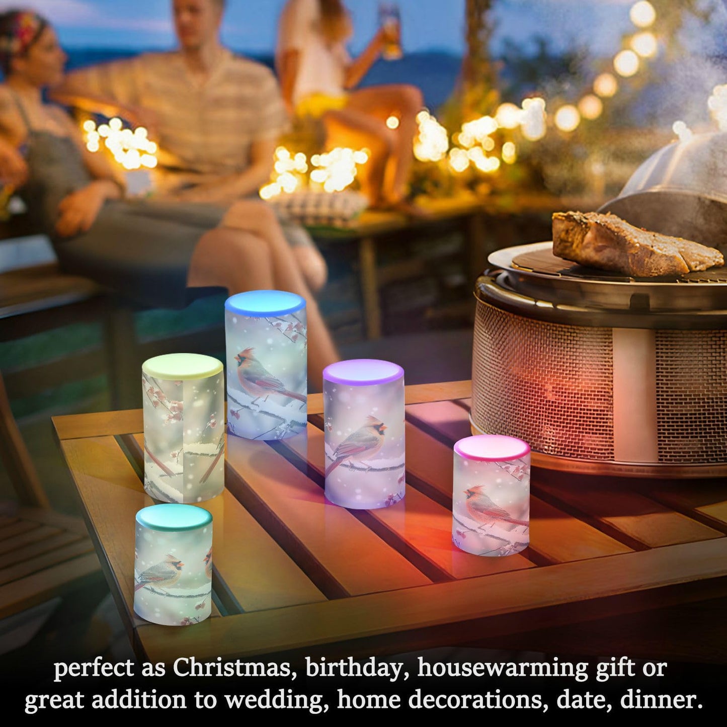 ALAZA Winter Red Birds Branch Snow Flickering Flameless Candles Battery Operated with Remote Timer,Tea Light Candles LED Pillar Votive Candles Set of 2 for Outdoor Indoor Decorations