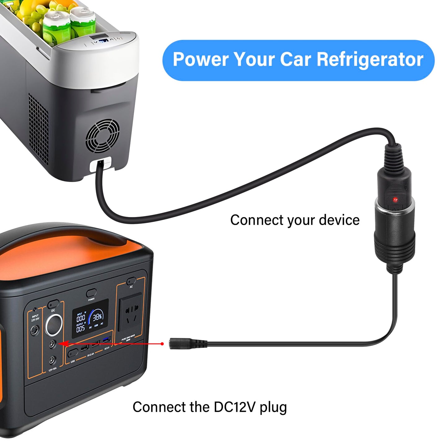 GINTOOYUN Cigarette Lighter Power Supply Cable,12V Car Cigarette Lighter Female to DC 5.5mm x 2.1mm Female Plug Adapter for Car Charger,Car Refrigerator,Car Vacuum Cleaner etc(1ft 30cm)