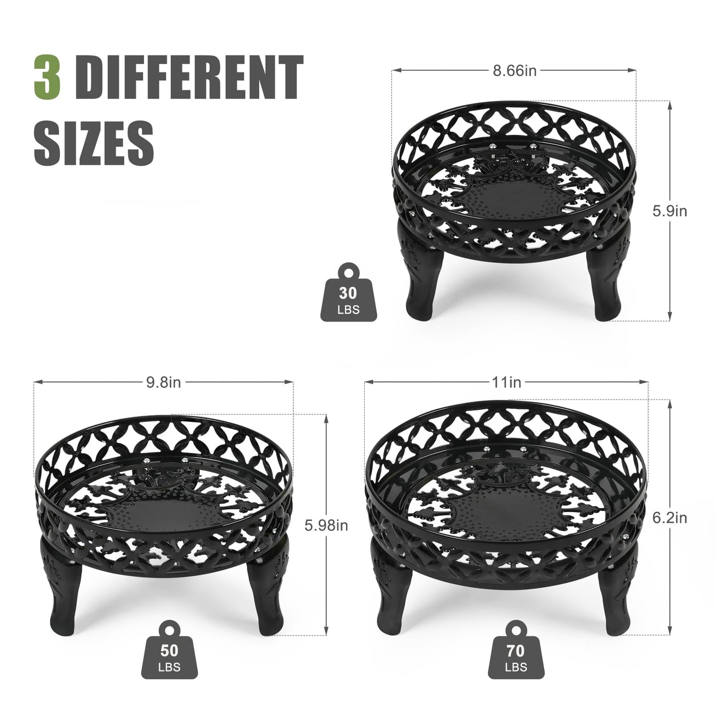 Jotboom 3 Pack Metal Plant Stands Indoor Outdoor, Heavy Duty Iron Flower Pot Stand for Multiple Plants, Rustproof Low Round Plant Holder for Garden, Patio, Home