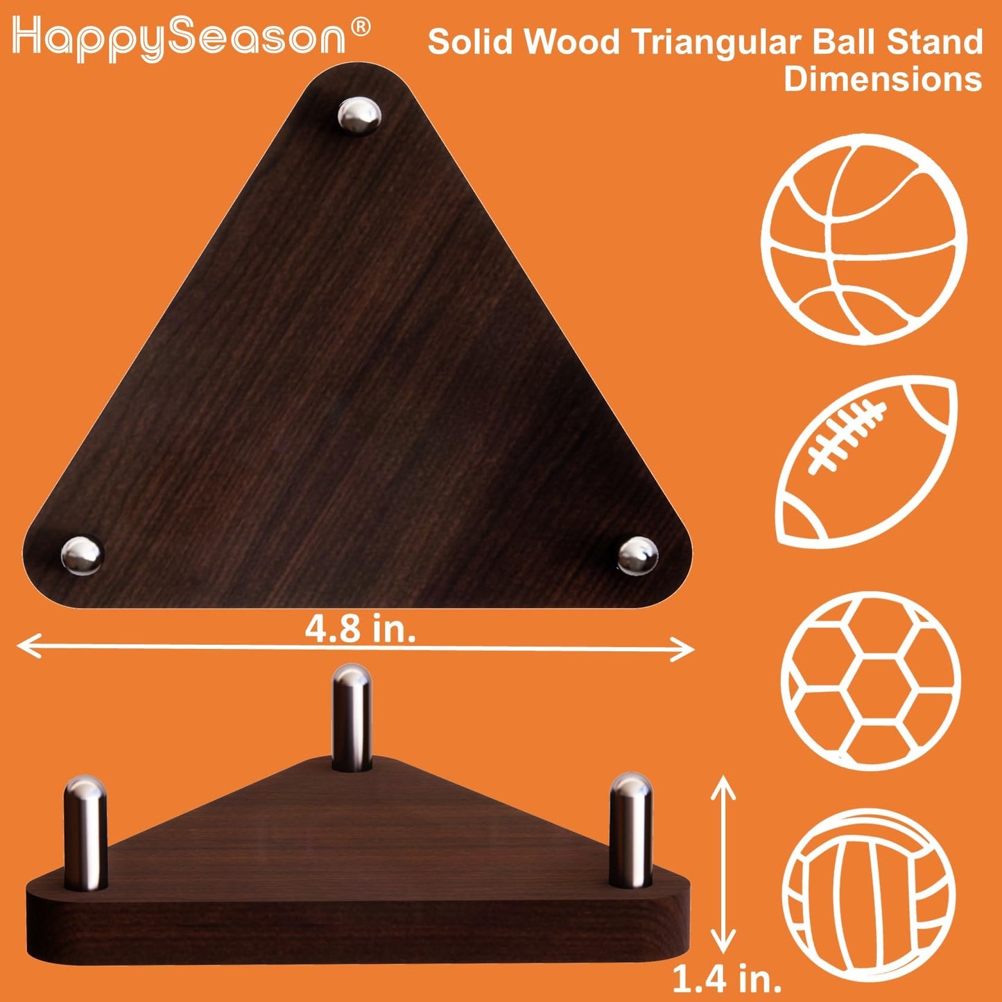 Happyseason 2 Pack Wood Football Display Stand, Triangular Ball Holder for American Football, Basketball & Soccer, Desktop Sports Memorabilia Display Rack for Autographed Balls, Easy Assembly