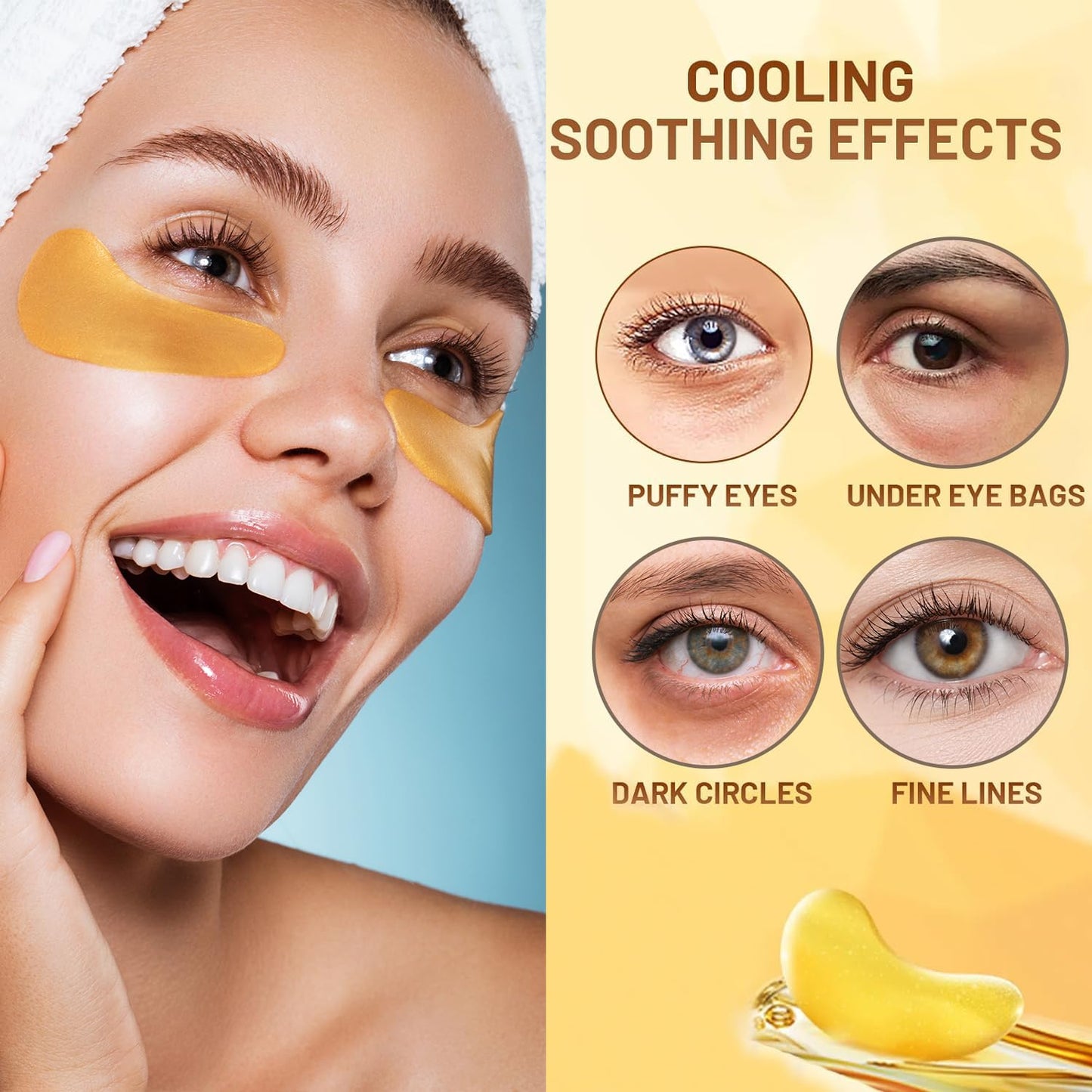 30 Pairs Lip Masks & Eye Mask, 24K Gold Crystal Gel Collagen Eye Patches for Puffy Eyes, Moisturizing Lip Mask Crystal Lip Pads, Under Eye Patches for Dark Circles, Anti Wrinkle Patches for Lip