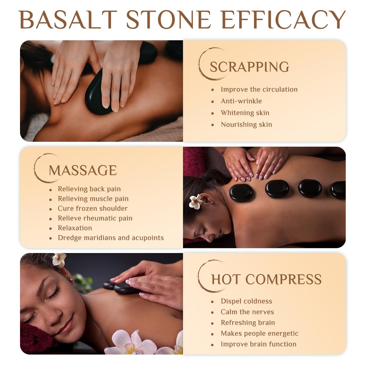 HDYAR Hot Stones Massage Set - 6 Large Oval Basalt Hot Stones Massage Kit, 2.36 * 3.15 Inch Hot Rocks Massage Stones for Professional or Home SPA, Relaxing, Healing, Pain Relief