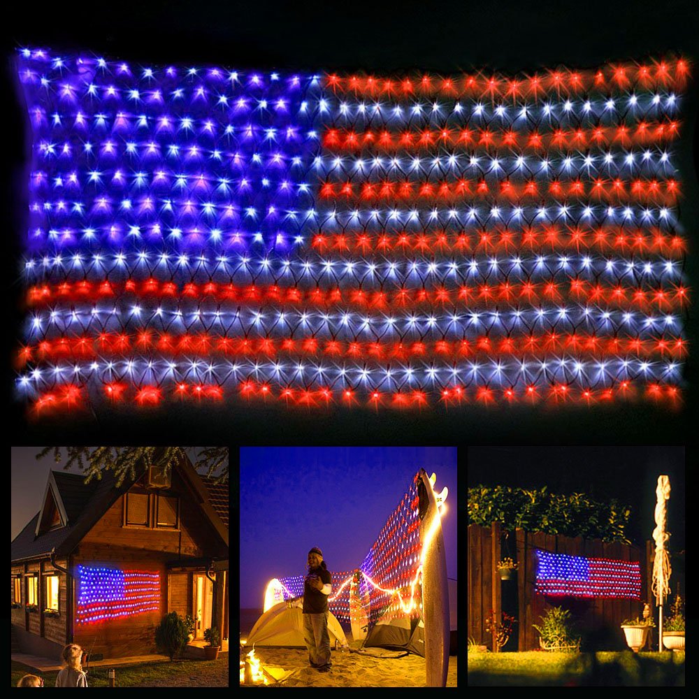 XTF2015 Led Flag Net Lights of The United States, American Flag Lights, Waterproof American Flag String Light for Outdoor, Independence Day, Memorial Day, Decoration, Garden, Indoor and Christmas