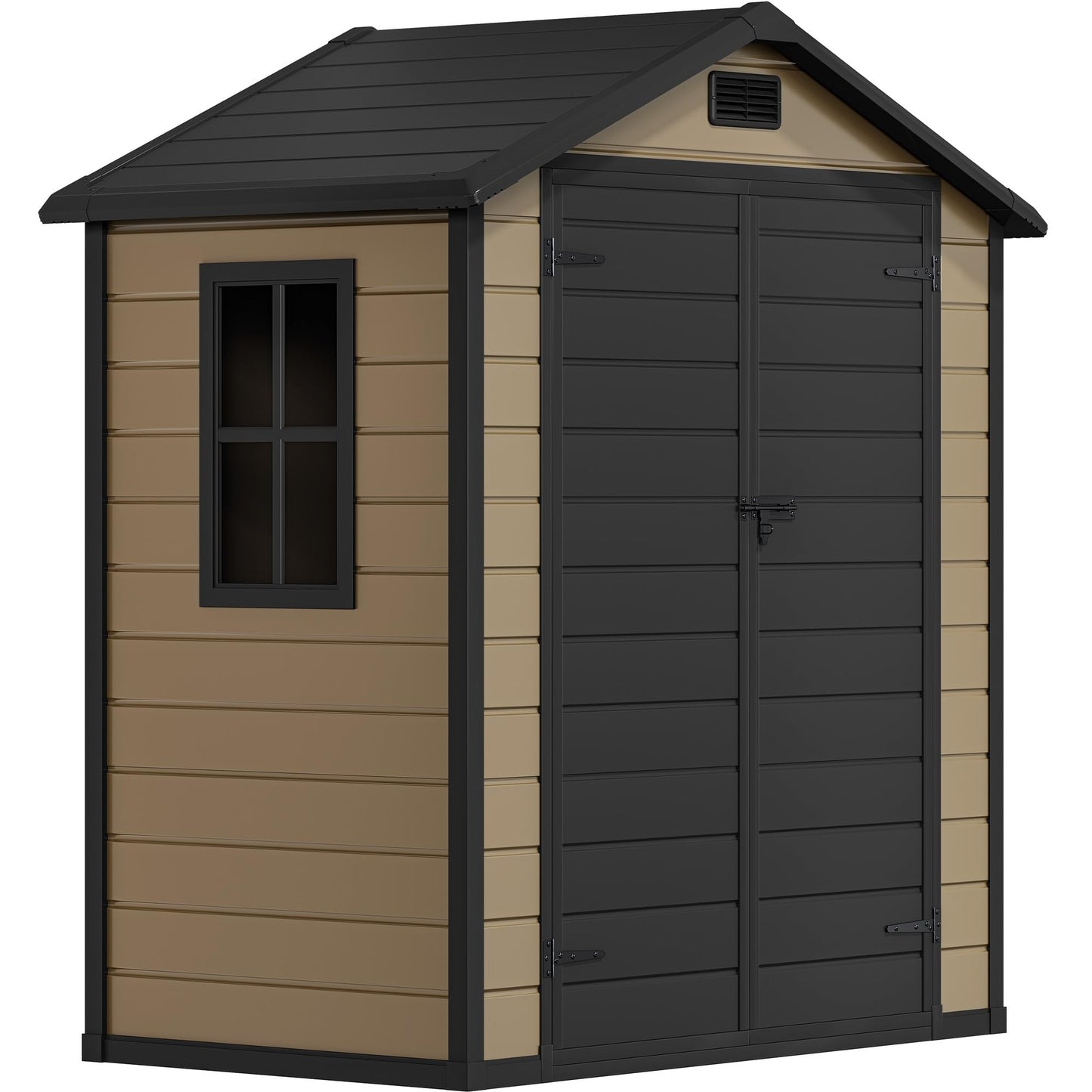 DWVO 6x4 FT Storage Shed Plastic, Outdoor Storage Shed with Lockable Door, Window and Vents, Waterproof Tool Storage for Garden, Backyard, Patio, Lawn, Brown