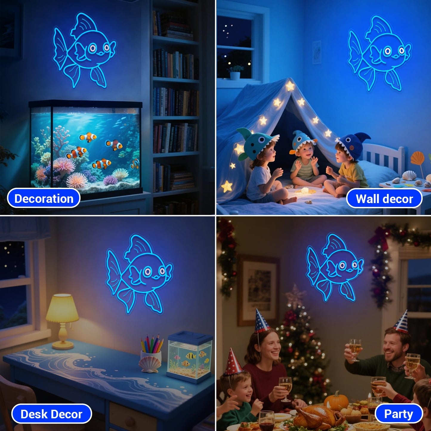 LMHSE Neon Signs for Wall Decor Lucky Blue Goldfish LED Signs for Wall Art Decor Ocean theme Restaurant Home Bar Kitchen Dining Bedroom Decor Christmas Gifts