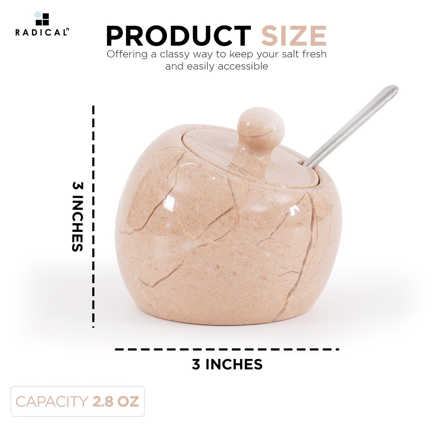 Radicaln Marble Salt Cellar with Lid 3" Inch Verona Salt Jar & Spice Storage Containers For Kitchen Countertop, Ideal Sugar Bowl & Salt dish For Table