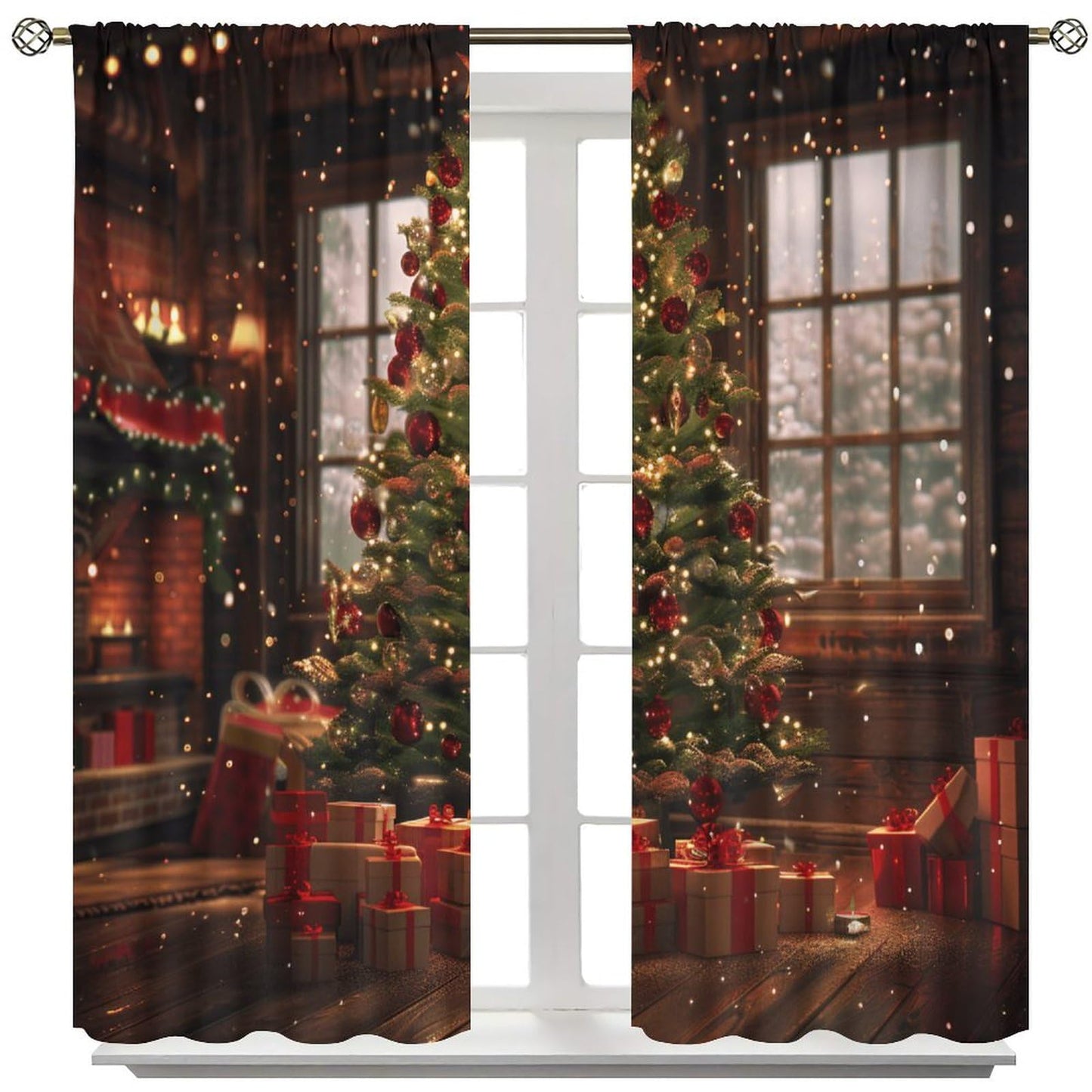 Christmas Tree Curtains Winter Holiday Christmas Merry Xmas Blackout Window Treatment for Living Room Bedroom Decor Window Drapes 52" W X 84" L