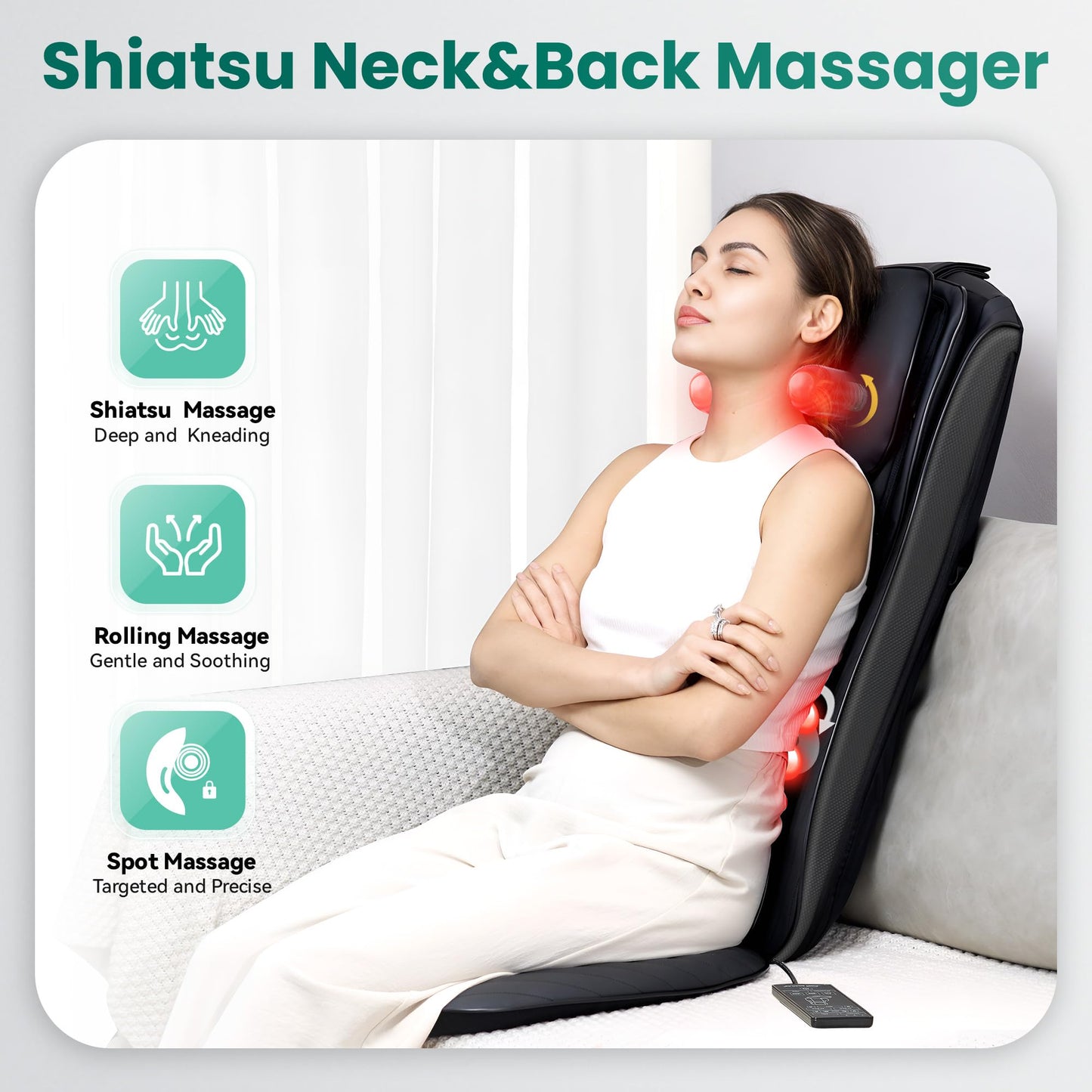 Snailax 2025 Shiatsu Neck Back Massager with Heat -Deep Kneading Massage Chair Pad,Adjustable Intensity,Full Body Massage Seat Cushion for Relaxation