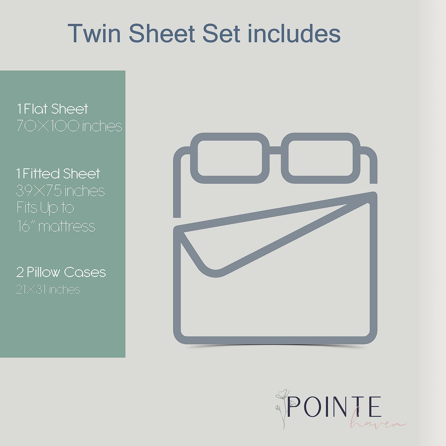 Pointehaven Heavy Weight Flannel Sheet Set, Twin, Winter Breeze - Warm & Cozy - 100% Cotton Flannel Pre-Shrunk -170 GSM -Deep Pockets -Easy Fit Elastic All Around-Comfy Double Brushed