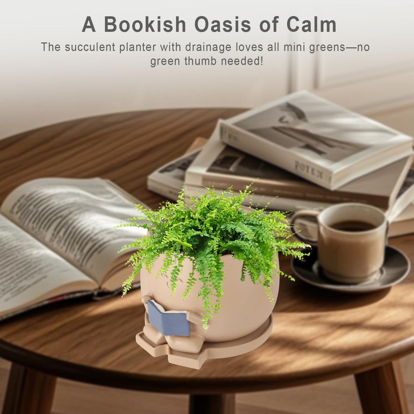 Onzbala Bookworm Planter Pot with Drainage Cute Plant Pots for Succulents & Small Plants | Teacher Gifts Housewarming|Book Lover Gift, Indoor Planters | Christmas Teacher Gift Mother Dad Appreciation