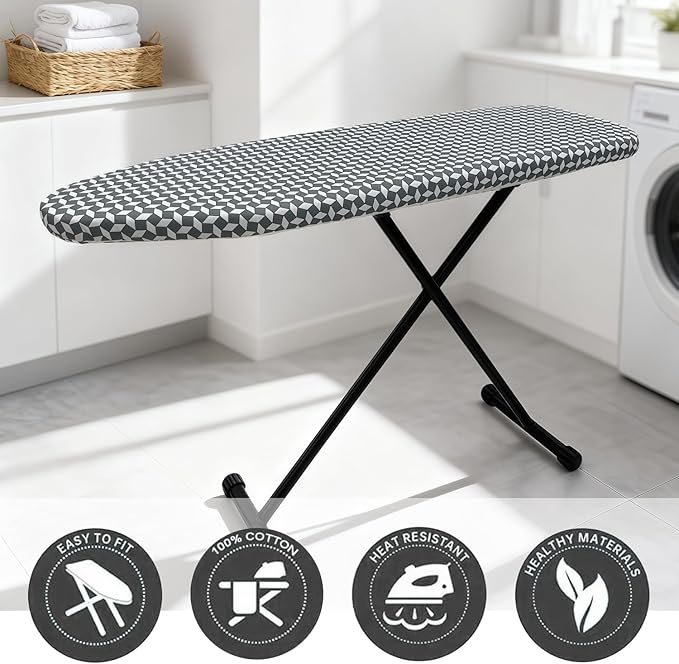 Ironing Board Cover and Pad, Sewn-in Thick Feltpads, Elastic Edge, Fits