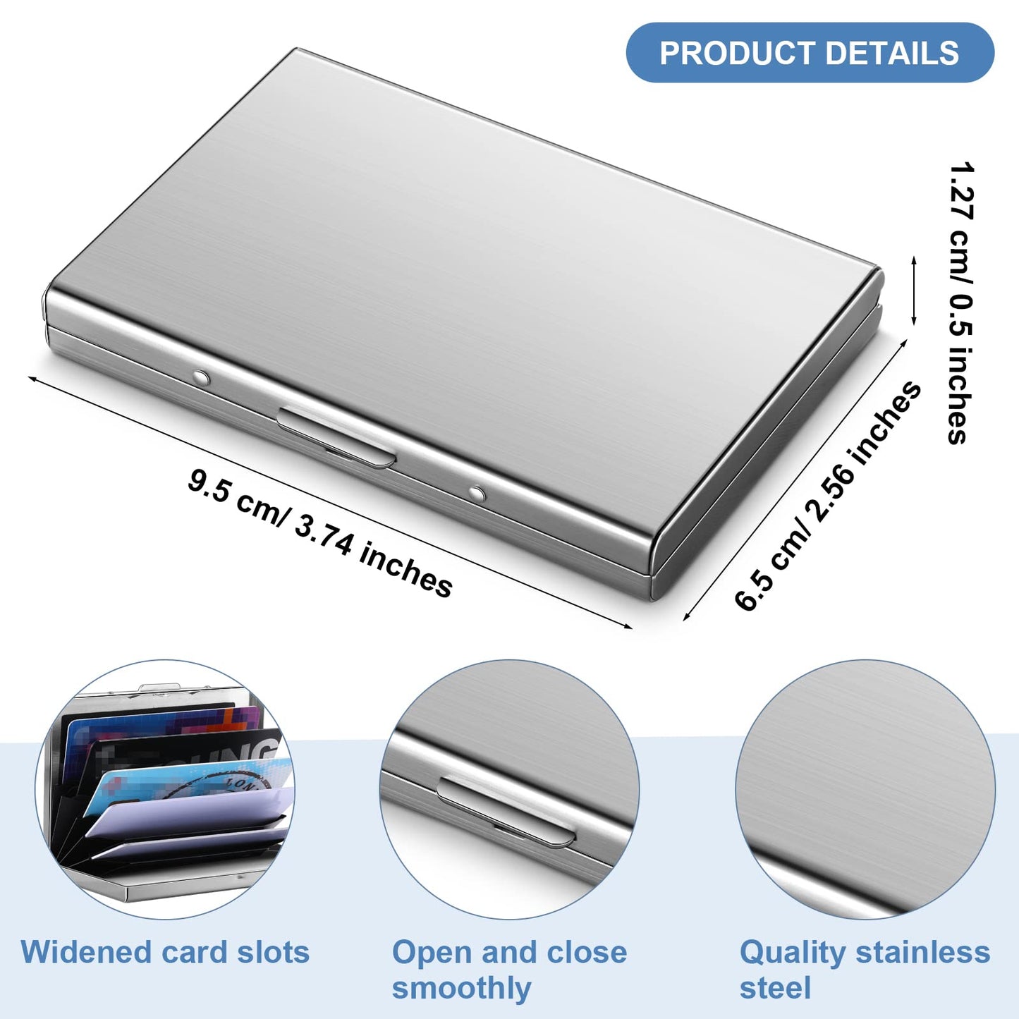 Thenshop 3 Pcs Stainless Steel Credit Card Holder Metal RFID Blocking Case Protector Metal ID Card Wallet with 6 Slot for Men Women Gift Box(Silver, Black, Blue)