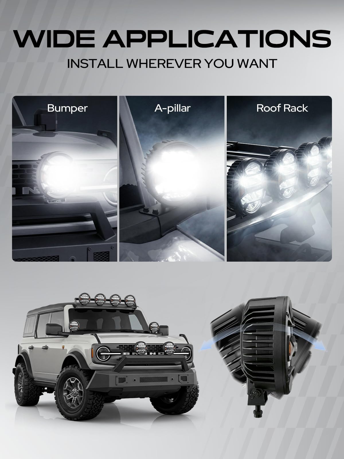 YHTAUTO 7 Inch LED Light Bars w/Wiring Harness & Light Cover, 90W, 8100LM, 5700K, Spot10° Beam Off Road Camper Driving Work Light for Truck SUV ATV UTV Golf Cart Tractor Van Boat IP67 Waterproof Lamp