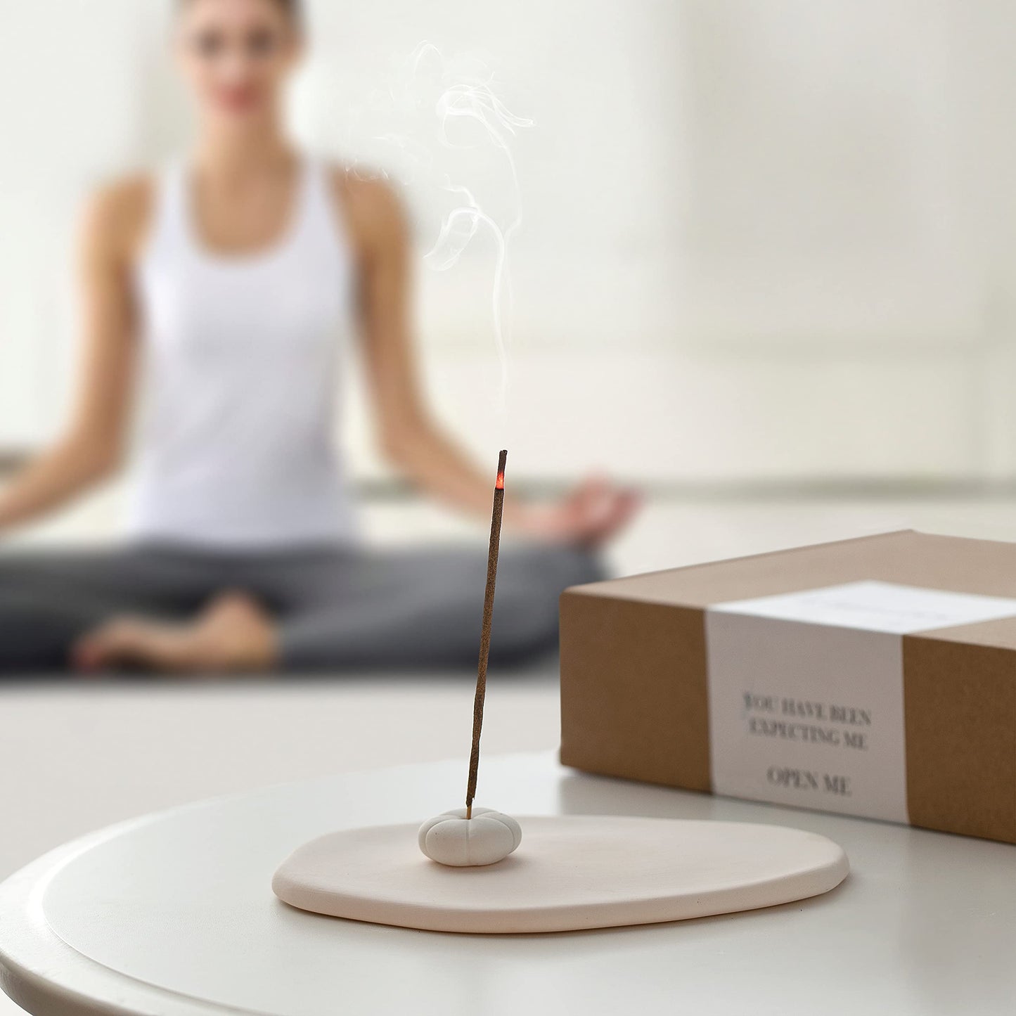 Handmade Incense Holder Irregula Plain Ceramic Stick Incense Holders Pomelo Pumpkin Incense Burner for Home Decor Yoga Meditation Zen (Pomelo White)