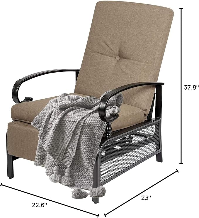 Oakcloud Adjustable Outdoor Lounge Chair Metal Patio Relaxing Recliner Chair with Removable Cushions(Brown)