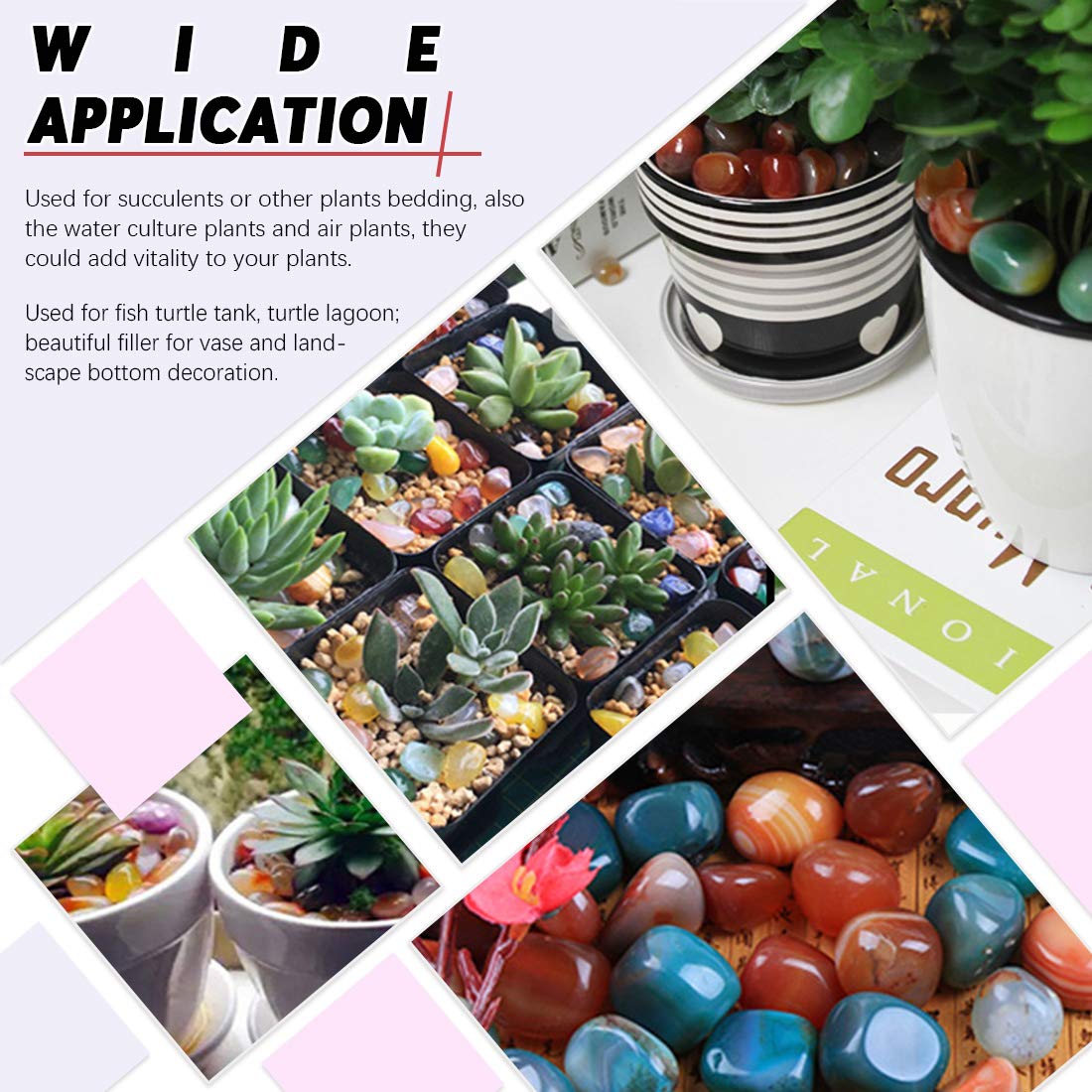 Hilitchi Mixed Agate Stone Tumbled Stones for Plants Cacti & Succulents Bedding, Vase Filler, Landscape Bottom Decoration (About 1lb(455g)/Bag)