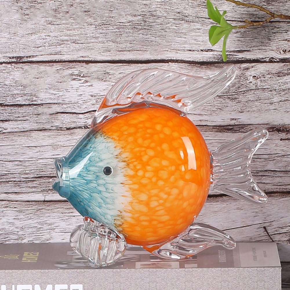 QIANLING Glass Fish Figurines - Coastal Home Decor, Modern Ocean Centerpieces for Living Room, Dining Area, Bathroom, Office, Coffee Table, Beach House, Nautical, Seaside, Entrance, Shelf Display