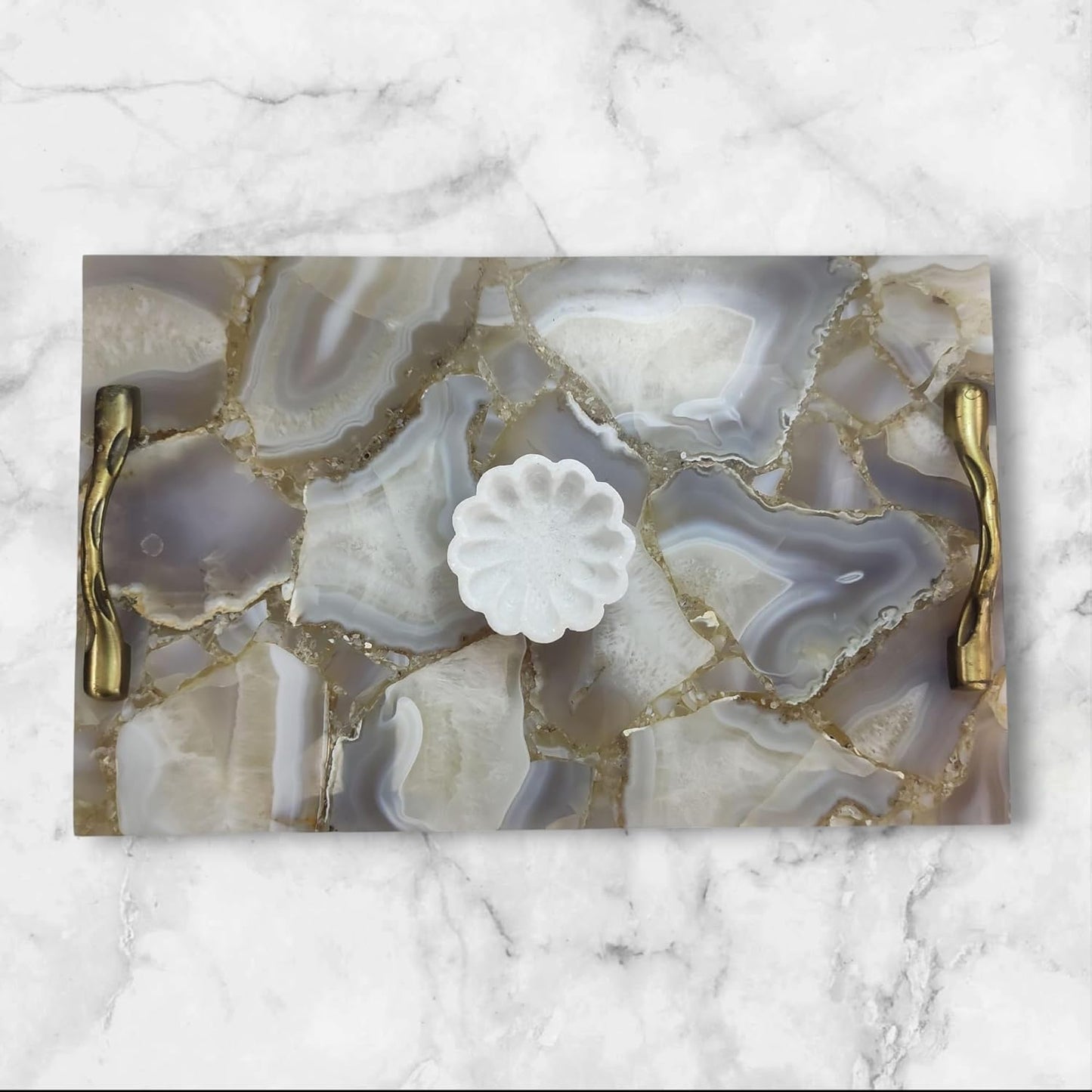Varenthe HOME Luxury Marble Urli | Marble Key Bowl | Scalloped Fluted Decorative Bowl | Handcrafted Natural Bowl for Home & Festive Decoration | Key Holder (1 Piece)