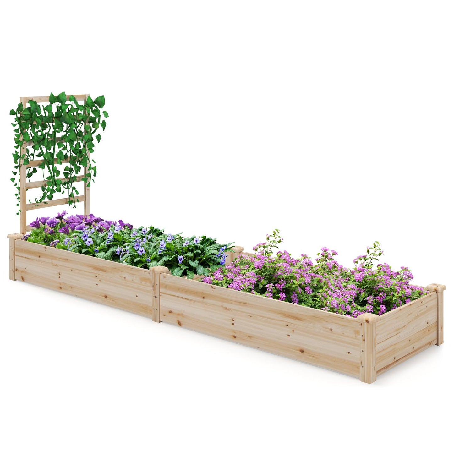 S AFSTAR Raised Garden Bed with Trellis & Planter Box, 93" L x 25" W x 40" H Outdoor Wooden Planter Box Kit for Flower Herb Vegetable Fruit Climbing Vines, Elevated Gardening Bed for Garden Patio