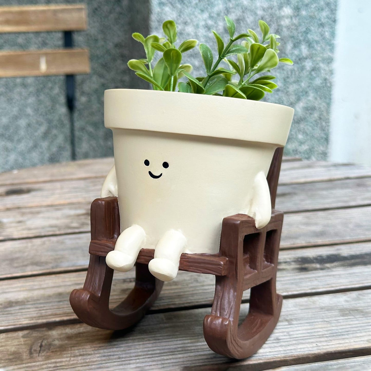 Smiley Face Planter Pot Small, Cute Resin Flower Head Planters for String of Pearls Plant Live Indoor Outdoor Unique Sit Rocking Chair Succulent Pots Gift Ideas for Family Friends with Drainage Hole
