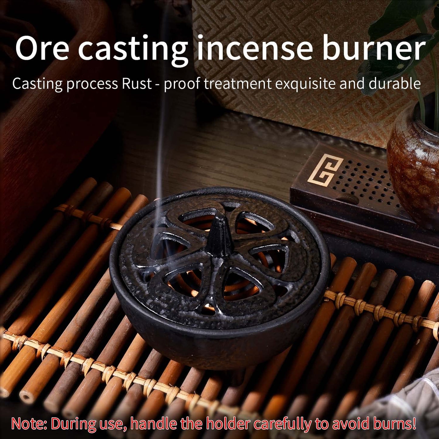 Cast Iron Incense Burner - 4 in 1Incense Holder Burner Set, Three-Legged Incense Ash Catcher with Lid for Rituals, Decoration, Etc