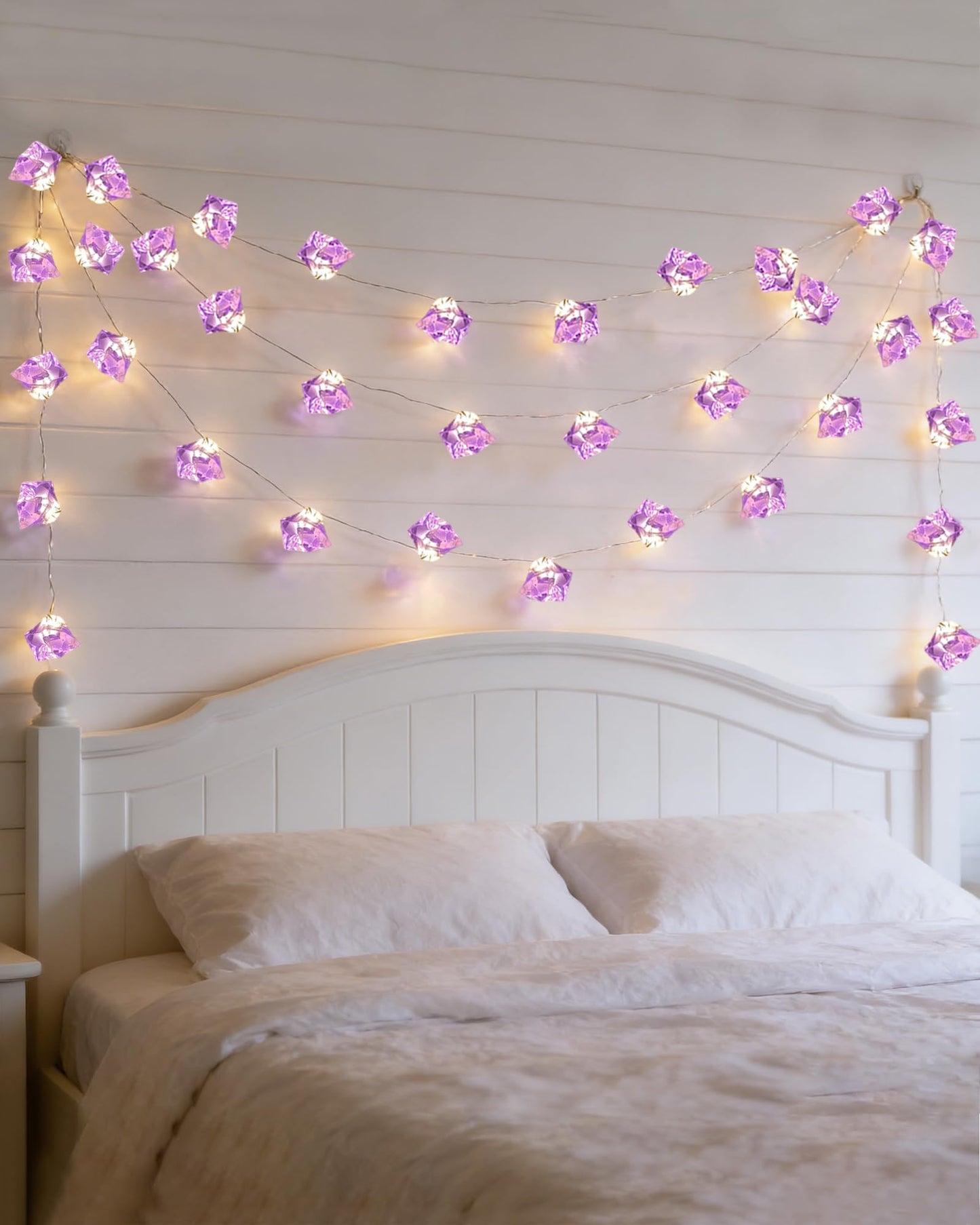 Myhimx Amethyst Crystal String Lights Battery Operated 17Ft 50 LED Purple String Lights with Timer, Fairy Decorative Light for Bedroom Indoor Garden Patio Wedding Party Fireplace Christmas Decor
